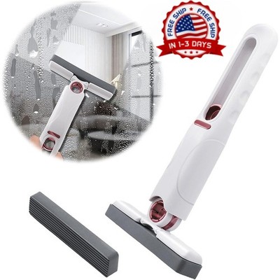 Portable Mini Cleaning Mop with 2 Sponge Heads & Squeeze Handle Wet Dry