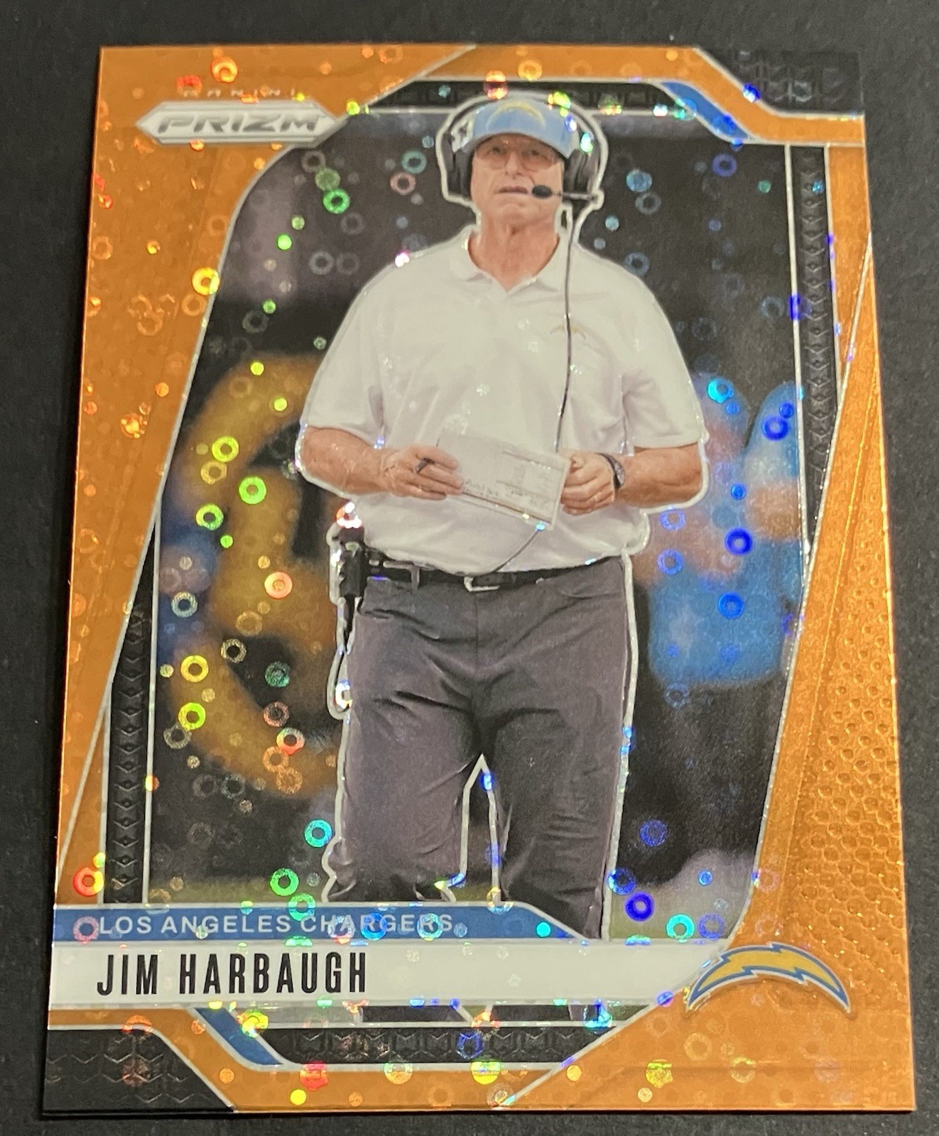 Jim Harbaugh 2024 Panini Prizm Orange Disco #163 Chargers Head Coach