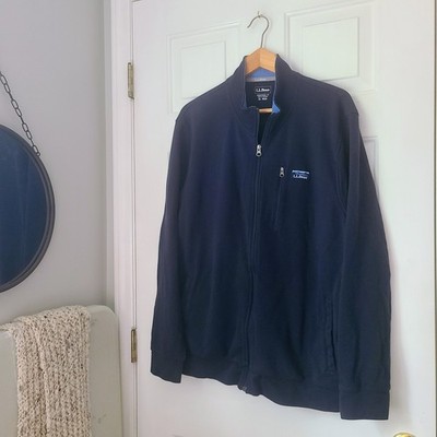LL Bean Full Zip Mock Neck Sweater Jacket Sz XL Navy Blue Casual Comfort Outdoor