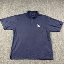 VTG Nike Polo Shirt Mens Large Blue Striped New York Yankees Dri-FIT MLB Base