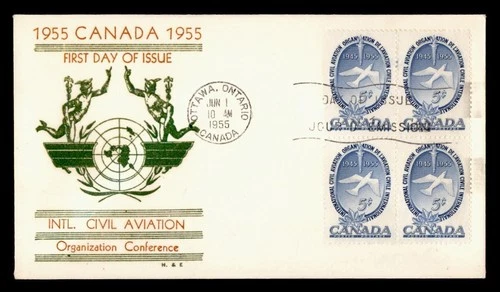 DR WHO 1955 CANADA FDC CIVIL AVIATION BLOCK H&E CACHET M76606