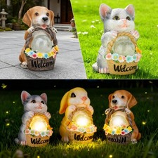 Solar Garden Welcome Statue with LED Light, Outdoor Decorative Animal Figurines