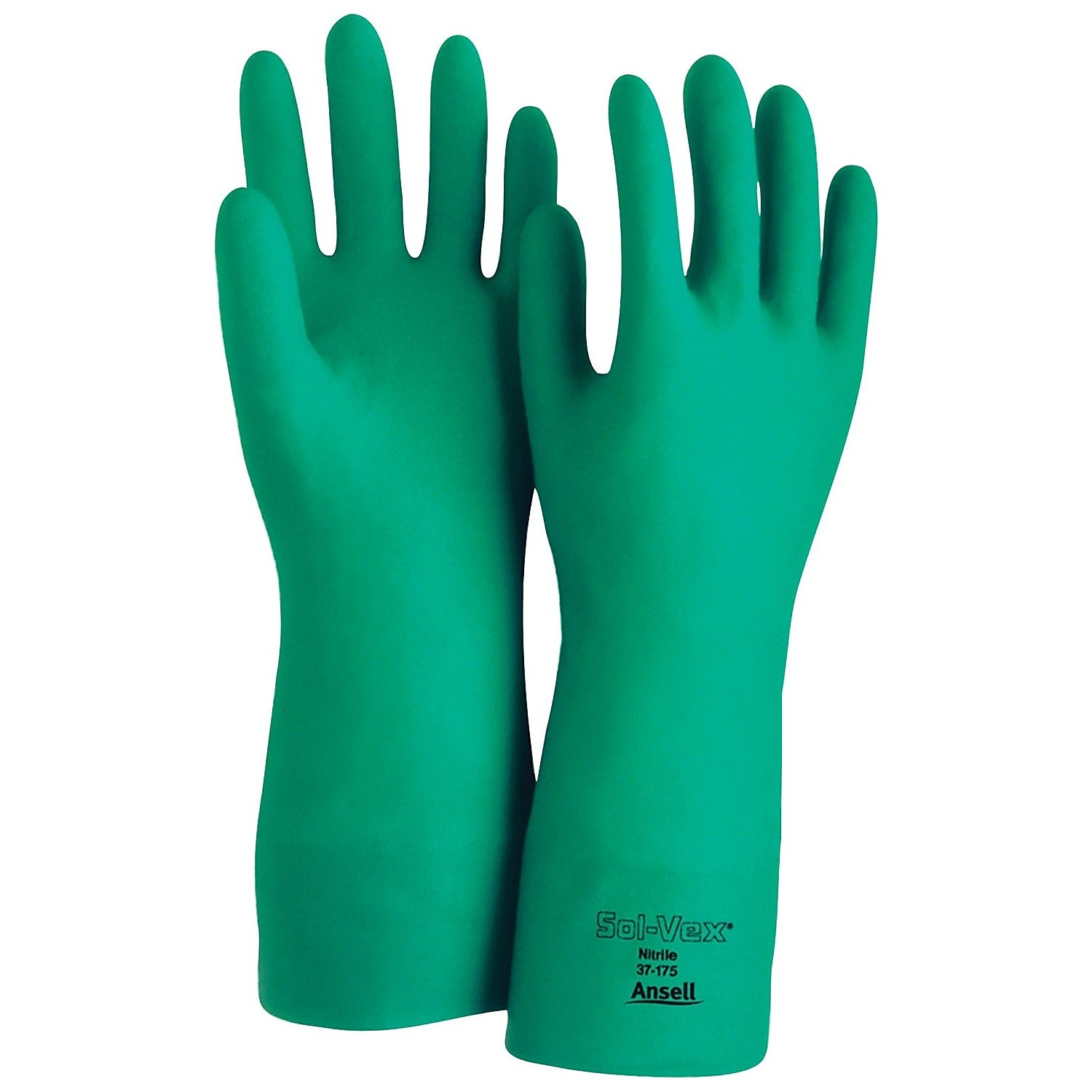 Ansell Sol-Vex Unsupported Nitrile Gloves Flock Lined Straight Cuff Size 8 Green
