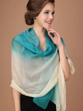 100% Silk Scarf Women neckerchief Shawl Wrap Gradients color beige blue MY109-4