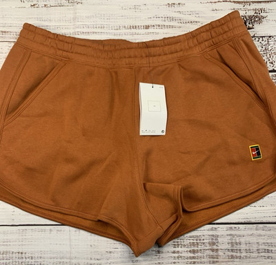 Nike Court Heritage Women's Mid-Rise Fleece Tennis Shorts XL Dark Russet Brown