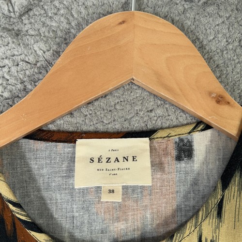 Sezane Kleid Damen 38 Gürtel Midi Langarm Leinen Ikat Herbst DEFEKT - Bild 3 von 17