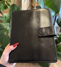 Vtg. Franklin Covey ~ Classic Planner Binder Organizer Black Leather 7-Ring