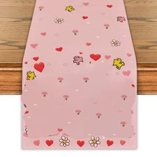 Valentines Day Table Runner Galentines Day Table Cover Pink Love Valentines D...