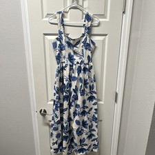 A New Day Size S Women s Blue White Floral Smocked Square Neck MIDI Dress