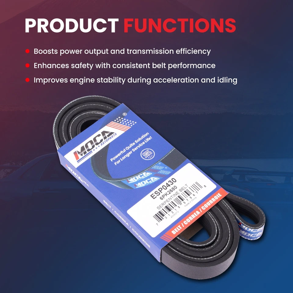 Cinturón Serpentine apto para Ford E-350 Super Duty F-150 Mustang Lincoln LS 6PK2680 Foto 3 de 4