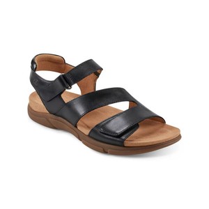 Image of Womens Easy Spirit Mavey Strappy Leather Open Toe Flat Sandals Black Leather