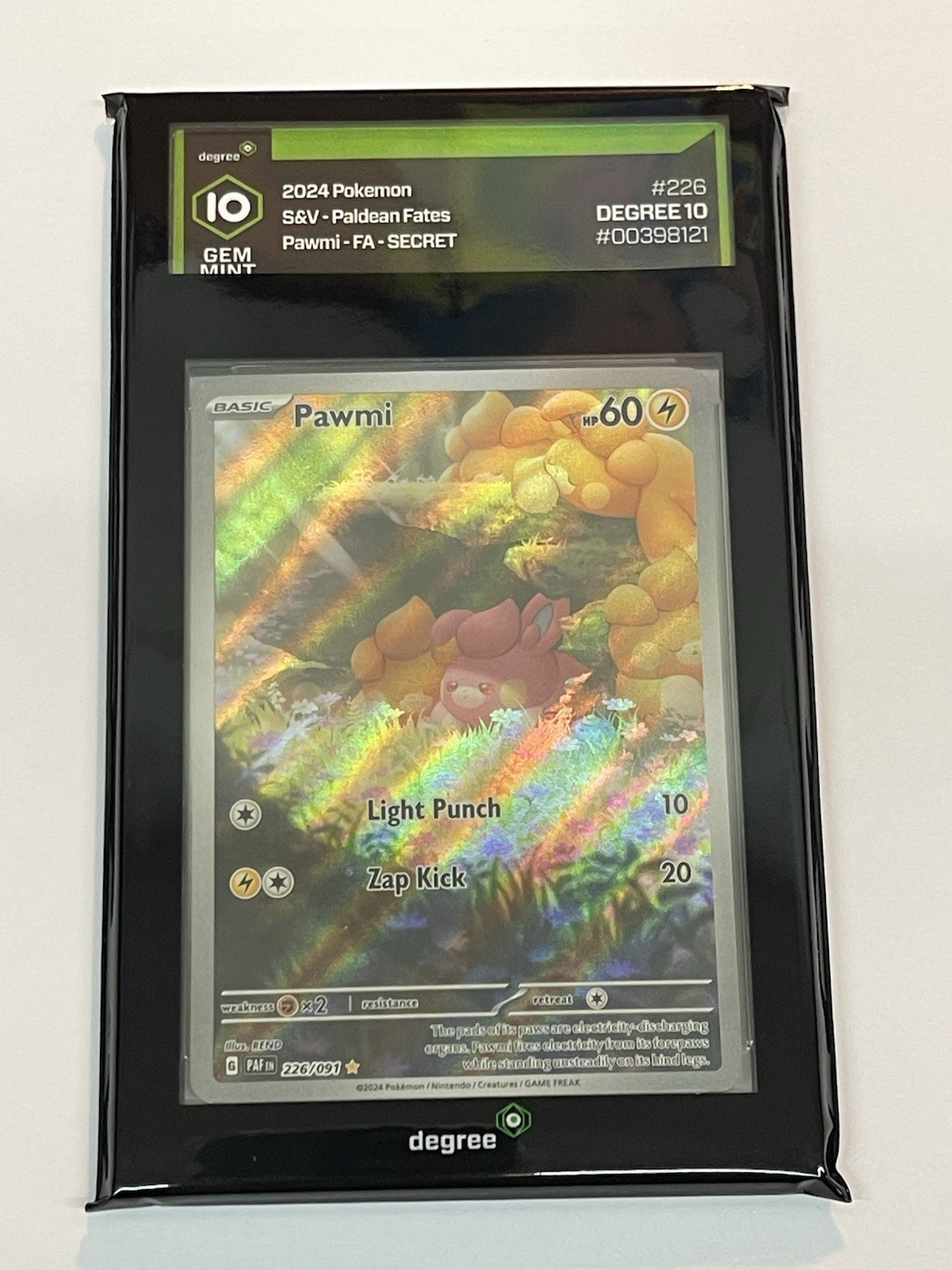 2024 Pokemon Paldean Fates #226/091 Pawmi Illustration Rare Degree 10 Gem Mint