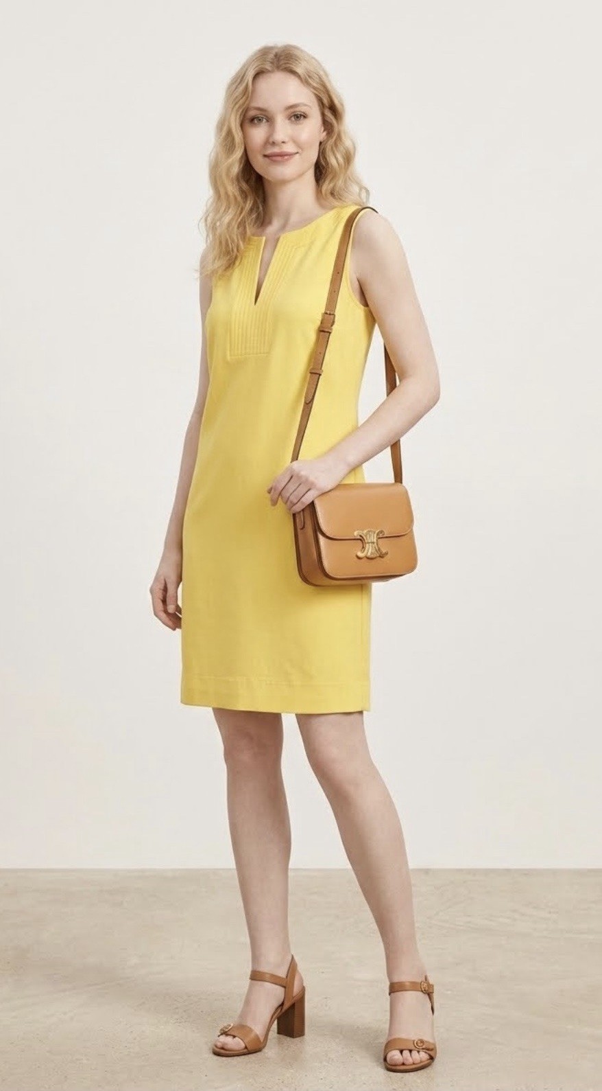 NWOT New York & Company Women’s Shift Dress Yellow Cotton Sleeveless V-Neck Sz L