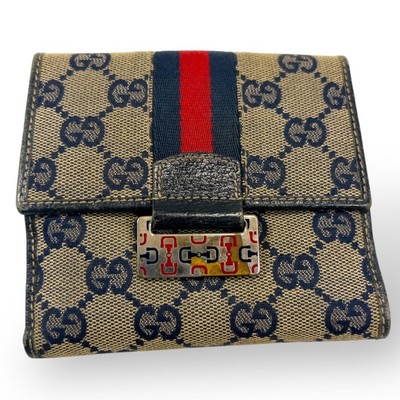 Gucci Sherry Line Gg Canvas Wallet Navy - Authentic, Some Stains, Used