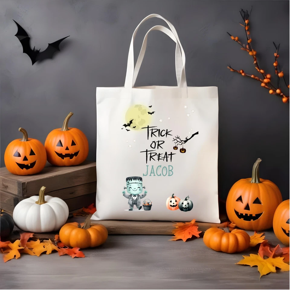 Bolso de Mano Personalizado Halloween Truco o Trato Regalo Niños Bruja Vampiro Foto 4 de 4