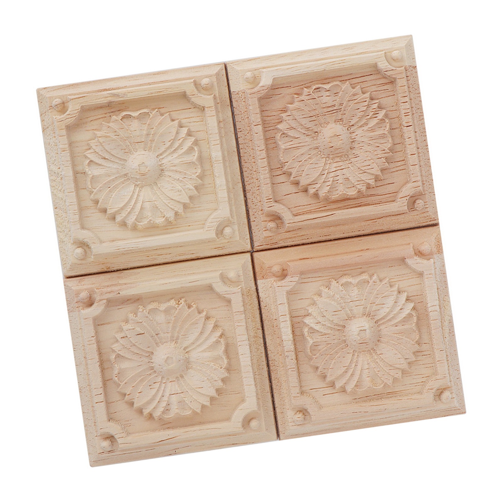 NEW 4Pcs Carving Checkered Applique Unpainted Decal For Furniture Decoration (C)