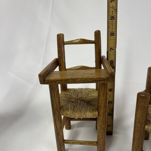 Handmade Vintage Wooden Rattan Woven High Chair And Chair Dollhouse Furniture - Picture 2 of 15