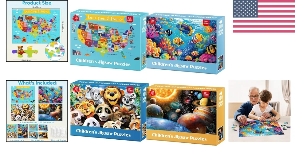 Vibrante colección de rompecabezas de 100 piezas para niños de 4 a 10 años - Temas de naturaleza y espacio Foto 2 de 4