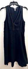 Leith Black Sleeveless V-Neck Beaded Knee Length A-Line Dress Zip Size M