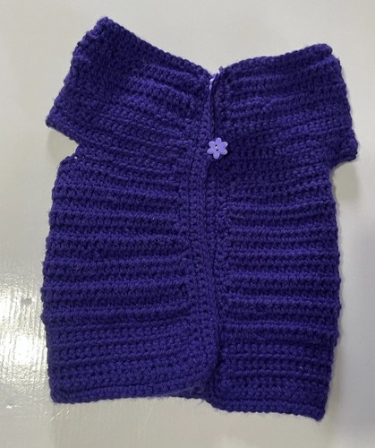 Handmade Crochet Dog Sweater Purple Flower Button Medium 11” Length 9” Chest