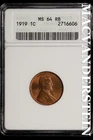 1919 Lincoln Wheat Cent-ANACS MS 64 RB Gem BU No Reserve #SLL551