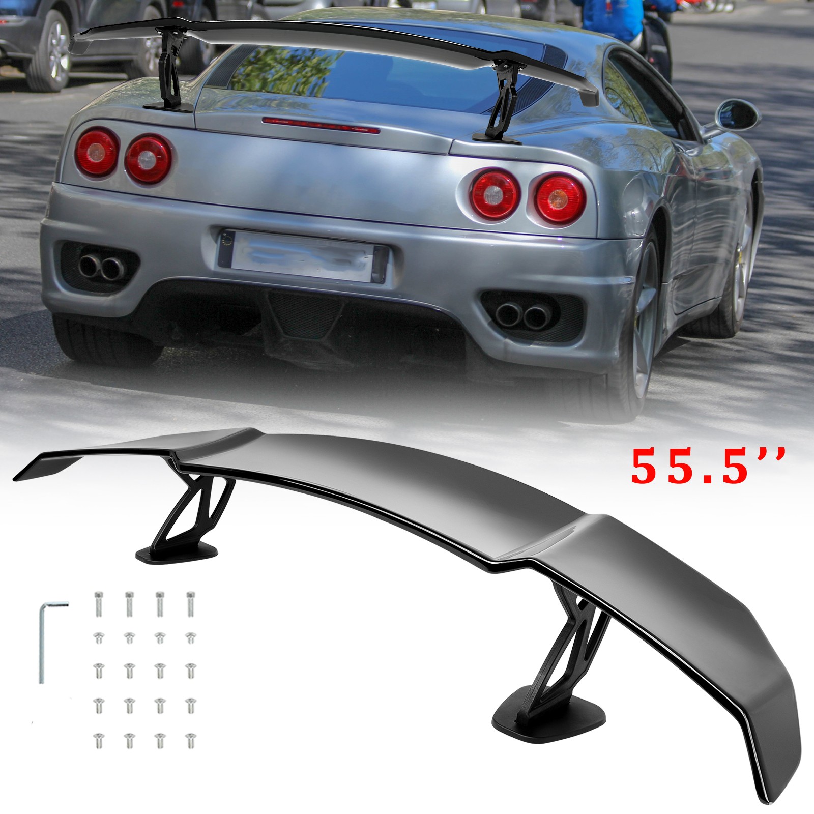 Gloss Black 55.5" Racing Rear Trunk Spoiler Wing GT Style For Ferrari 360 Modena