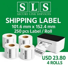 4 Rolls 4x6 Direct Thermal Shipping Labels - 250 per roll - 1000 labels