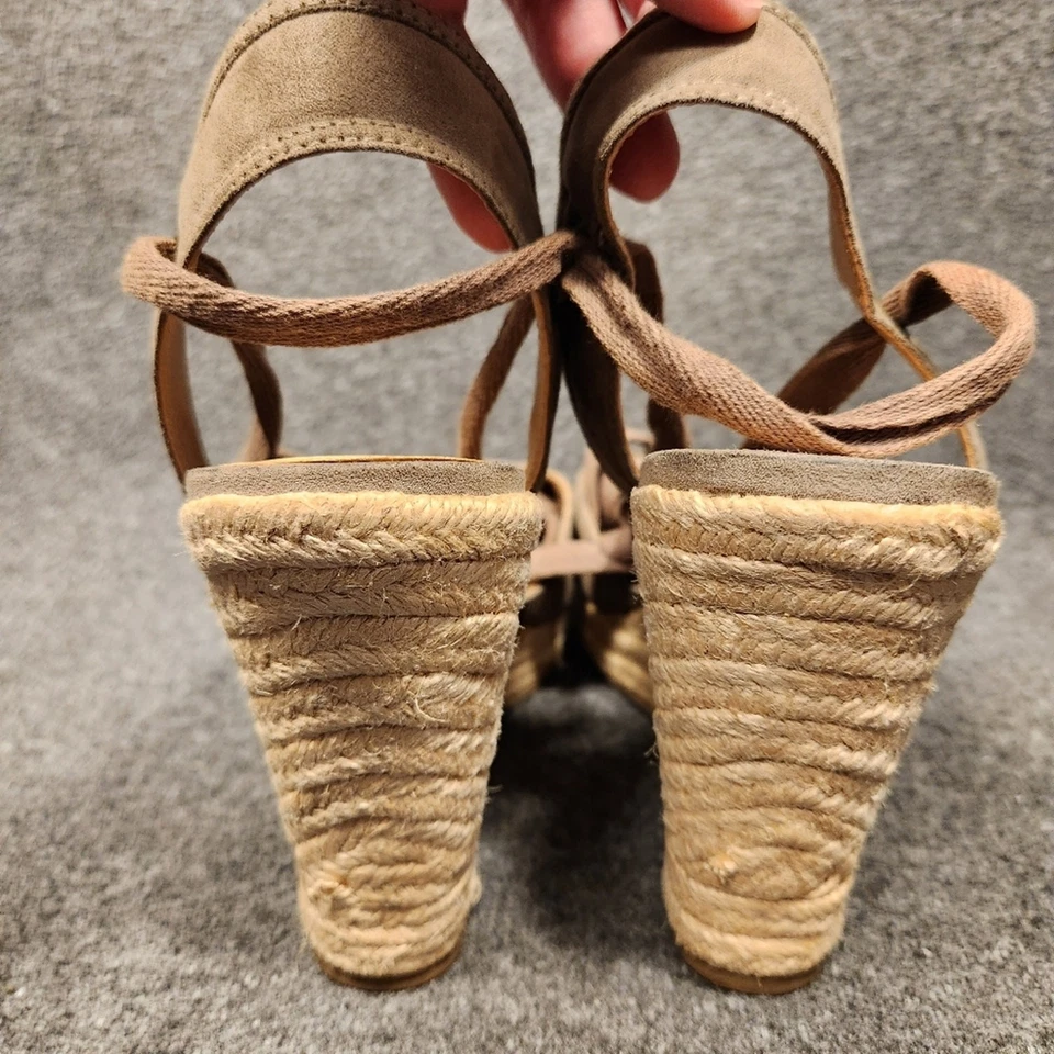 Sandalias BRASH Taupe Imitación Gamuza Con Cordones Alpargata Cuña Punta Cerrada Para Mujer 9 Foto 4 de 4