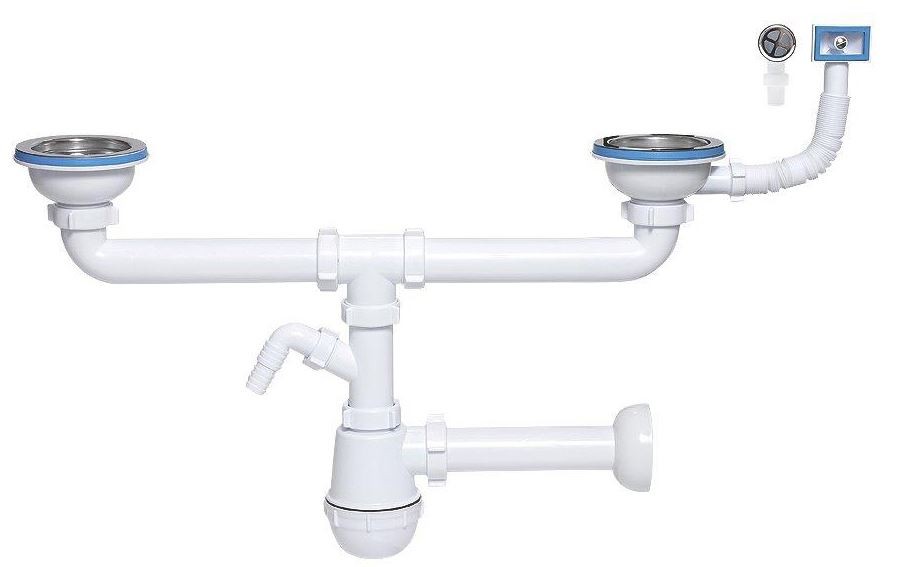 Double Kitchen Sink Bottle Drain Waste Trap 115mm Wash Machine Dish Washer Input