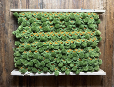 Vintage Pom Pom Fringe 30.5 Yards Avacado And Orange #11243 Vat Dyed NOS