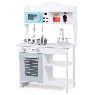 HONEY JOY Kids Kitchen Playset, Toddlers Wooden Play Kitchen Set w/Microwave,...