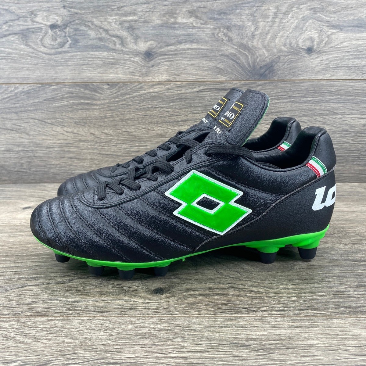 Lotto Stadio dal 1990 Mens Soccer Cleats Black Green Made in Italy