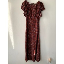 NWT Doen Beatriz Silk Ruffle Short Sleeve Maxi Dress Rouge Adaline Medallion