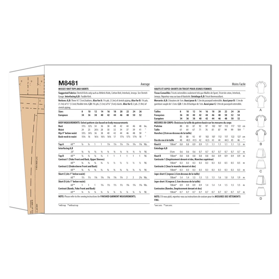 Misses' Skorts and Knit Top Sewing Pattern Packet, Design Code M8481, 18-20-2... - Image 2 of 4
