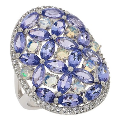 Colleen Lopez Sterling Silver Exotic Tanzanite & Ethiopian Opal Mosaic Ring,