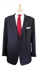 Astor  Black Blue Gray Black Striped Peak Lapel Super 150's Wool Suit 44L