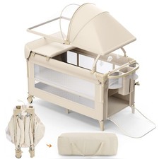 4 in 1 Foldable Pack and Play with Bassinet and Changing Table, Bedside Crib ...