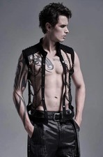 Punk Rave Black Gothic Heavy Metal Hollow-out Chain Vest Top for Men