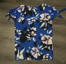Vince Camuto Size 12 Shift Dress Blue Floral Lined Tie Sleeve Open Shoulder Zip