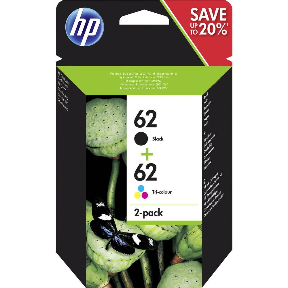HP 62 Encre d'origine N9J71AE Pack de 4 Cartouches Noir et Couleur pour Imprimante ENVY