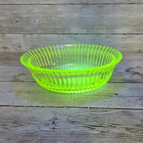 Vintage Uranium Depression Vaseline Glass Dish Canary Yellow Glows