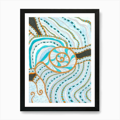 Blaue Schnecke ''Kunst Poster von Gangachi gerahmtes Wandbild Poster Leinwanddruck Bild''