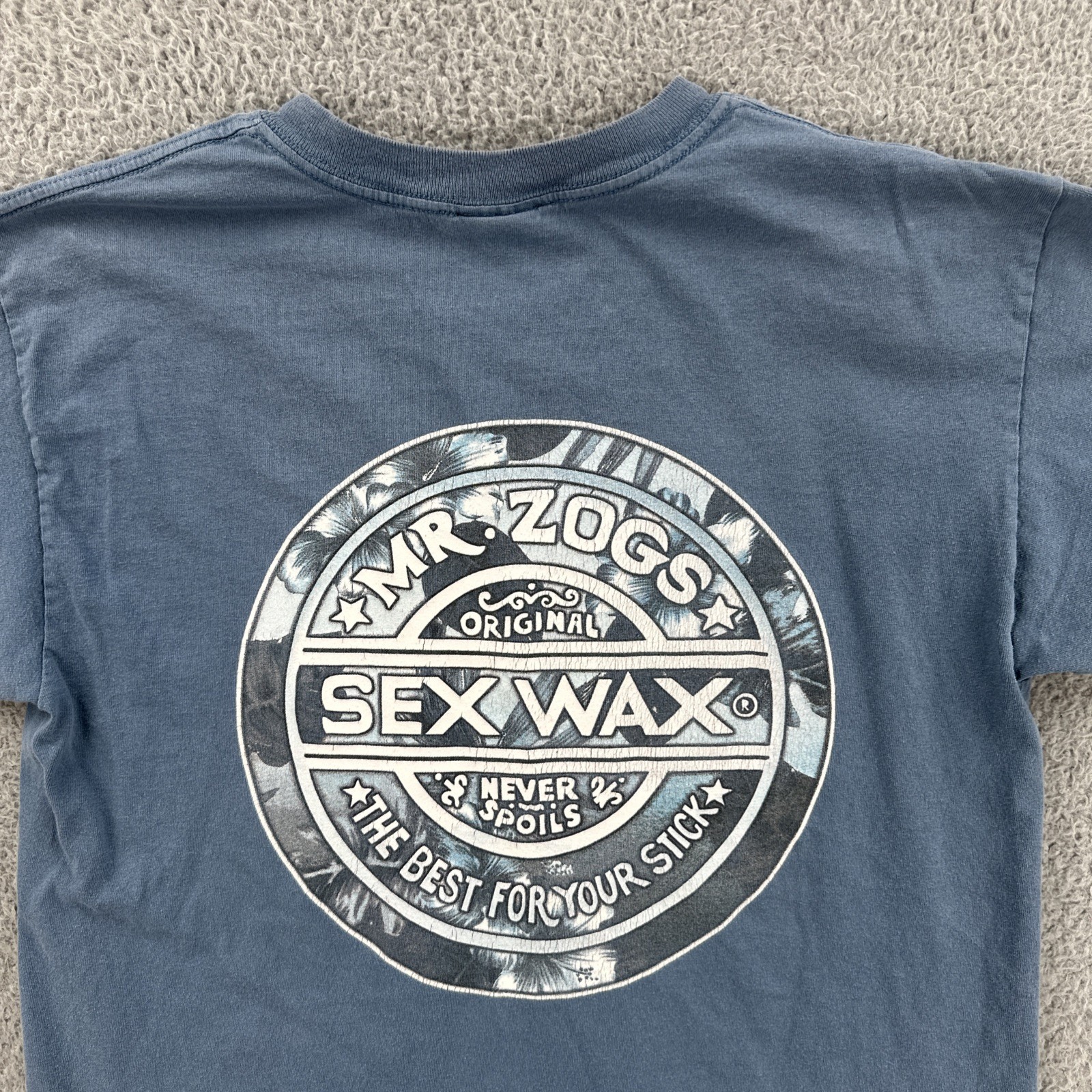 Vintage Mr. Zogs Sex Wax Mens Large Blue Shirt Classic 90s Surf Wax Grapgic Tee