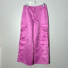 Almost Famous Metallic Shiny Pink Cargo Baggy Wide Leg Pants Junior's 7