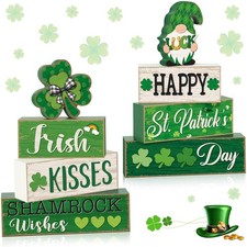 8 Pcs St Patrick's Day Table Decorations Centerpieces Green Shamrock Wooden Sign