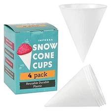 [4 Pack] Plastic Reusable Snow Cone Cups - No Leak - 6 oz