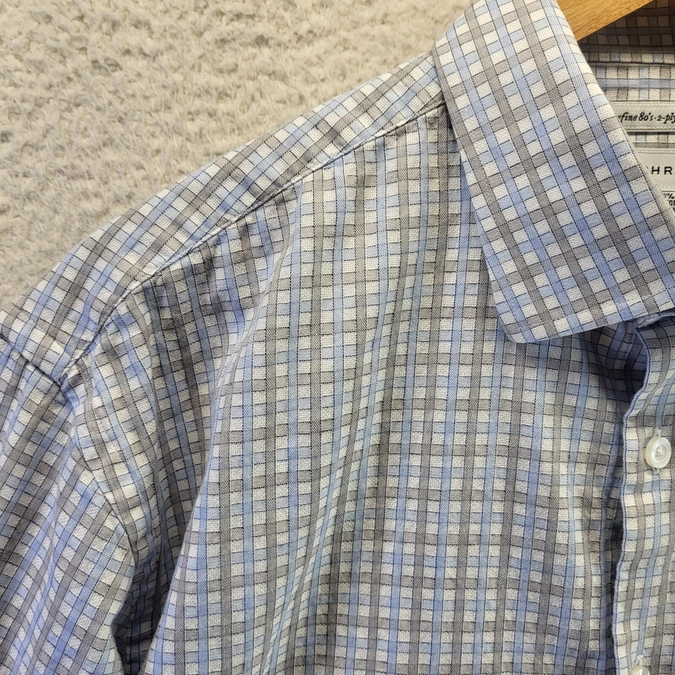 Рубашка мужская Bachrach на пуговицах 16,5 32/33 синяя клетчатая 80-е 2-слойная хлопок размер XL с длинным рукавом - Изображение 3 из 4