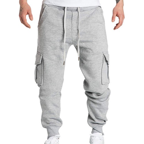 Men's Multi Pocket Solid Color Cargo Pants Sweatpants Drawstring Sports Trousers - Bild 4 von 19