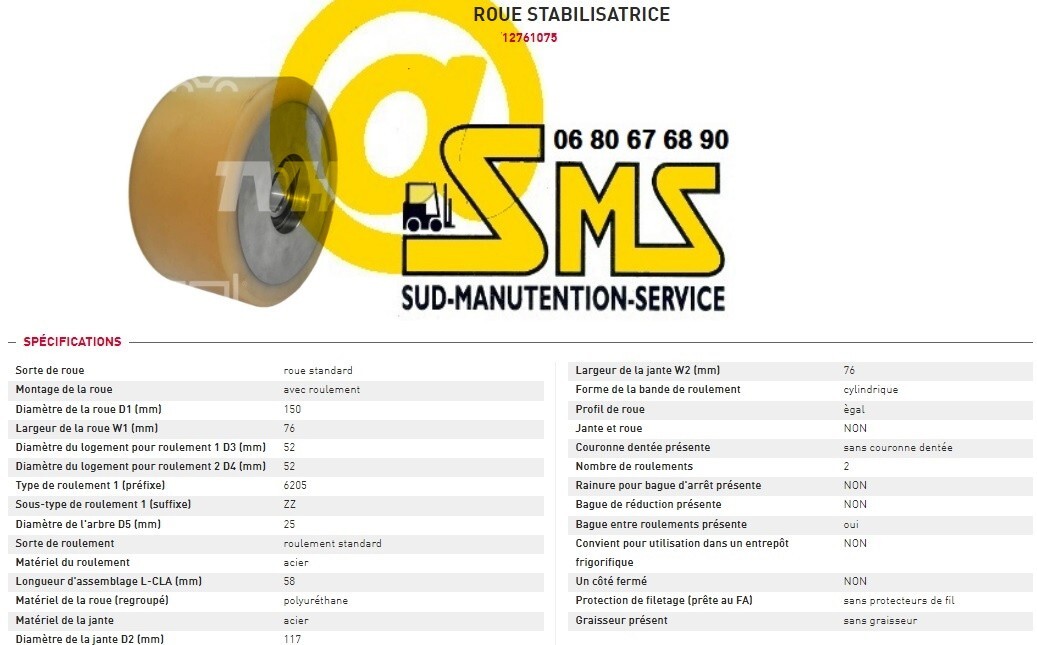 Galet stabilisateur Still 150 76 25 anti-vibration pour sol industriel