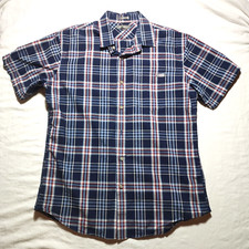 Eddie Bauer Shirt Mens Medium Blue Plaid Short Sleeve Buttons Up Classic Fit